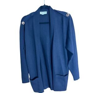 Vintage St. John by Marie Gray Knit Long Cardigan Sweater Gold Logo Button S USA
